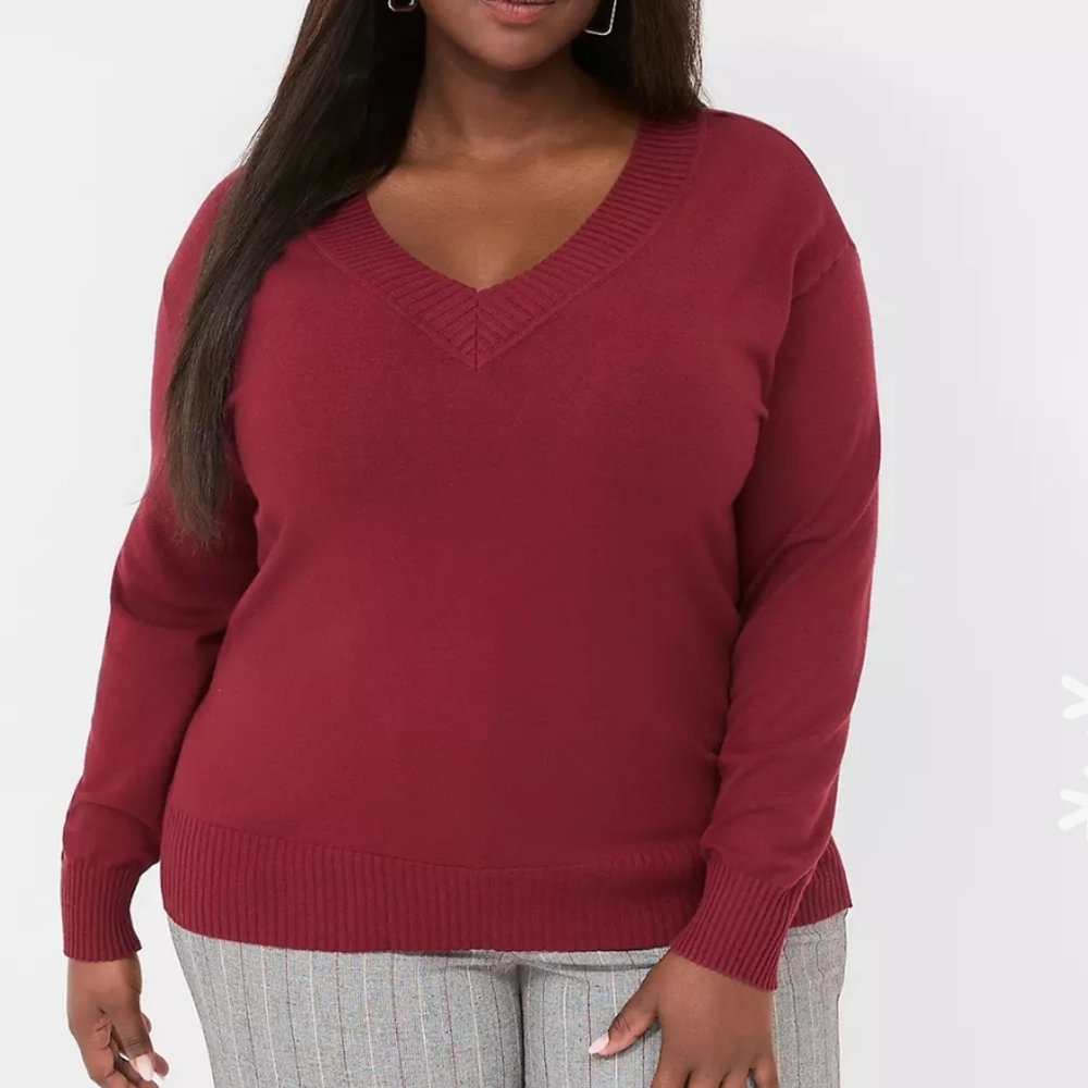 Lane Bryant V-Neck Sweater Plus Size 18/20 Cabernet Burgundy Maroon